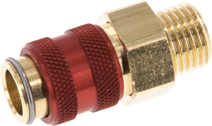 Schnellkupplung (NW5) G 1/4"(AG), Messing, für Stecker beidseitig absperrend, rot