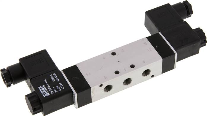 5/3-Wege Magnetventil, G 1/8", Mittelstellung entlüftet, 24 V=, NW 6, 3-8bar