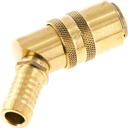 Temperier-Schnellkupplung (Winkel 45°) 13mm Zapfen, 13 (1/2")mm Schlauch, für Stecker beidseitig absperrend