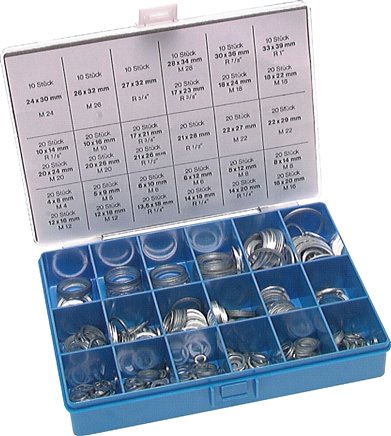 Dichtringsortiment, Aluminium, 12 Abmessungen (4 - 22 mm)