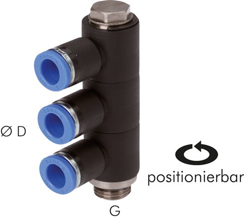 Steck-Mehrfachverteiler, 3-fach G 1/4"-6mm, IQS-Standard