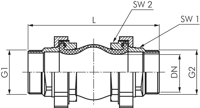 Kompensator, DN40, R 1-1/2" (AG)-R 1-1/2" (AG), EPDM