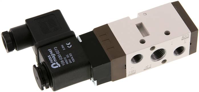 5/2-Wege Magnetventil, G 1/4" (Abluft G 1/8"), Federrückstellung, 115 V AC