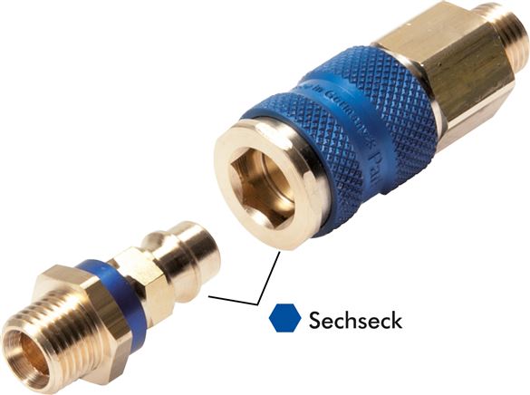 Kupplungsstecker (NW7,2) G 1/4"(AG), blau, Sechseck SW12
