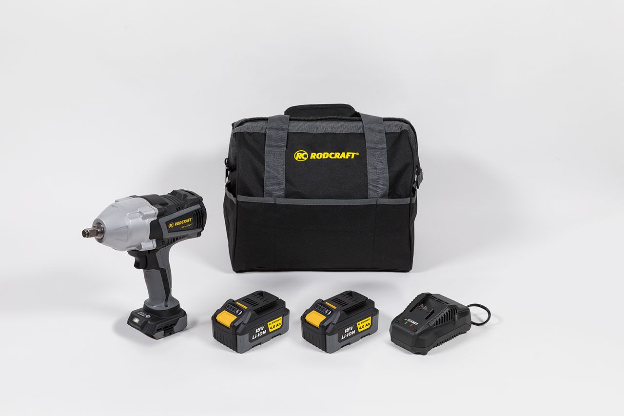 AKTION Rodcraft Wagenheber 2,5t + Akku-Schlagschrauber  "eBeast"  inkl. 2x 4 Ah Akku, Ladegerät und Stofftasche