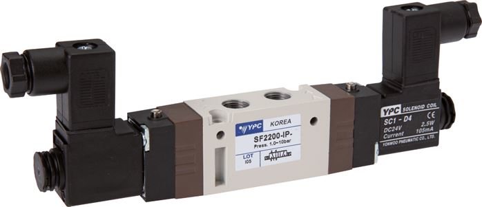 5/2-Wege Magnetventil, G 1/8", Impulsventil, 12 V=, Norm-Stecker Grösse 0