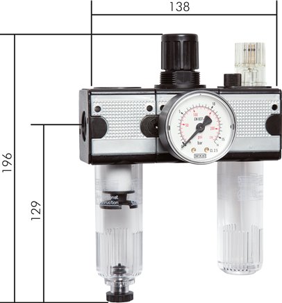 MULTIFIX Wartungseinheit (1), 3-tlg., G 3/8", 0,5 - 10 bar, Metallbehälter