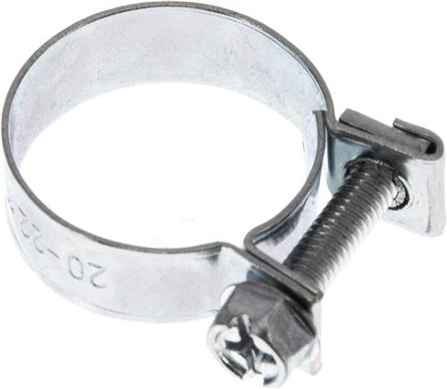9mm Mini-Schlauchschelle, 20 - 22mm, Stahl verzinkt (W1)