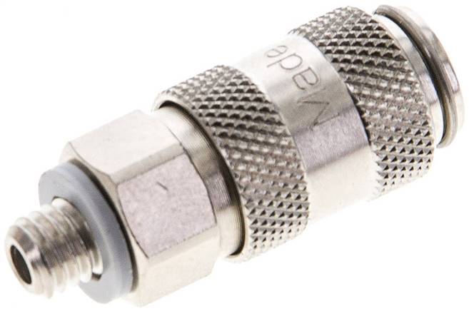 Schnellkupplung (NW2,7) M 5(AG), Messing vernickelt, für Stecker beidseitig absperrend