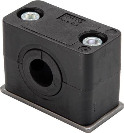 Rohrschelle (Elastomereinsatz) 23mm, Baugröße 6, leichte Baureihe, mit Anschweißplatte