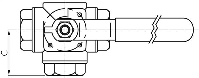 3-Wege Kugelhahn, Edelstahl, L-Bohrung, G 3/4", 0 bis 63bar