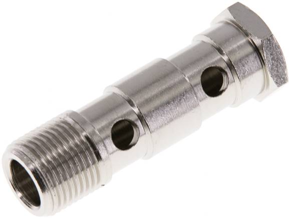 Hohlschraube, 2-fach G 3/8"-53,5mm, Messing vernickelt