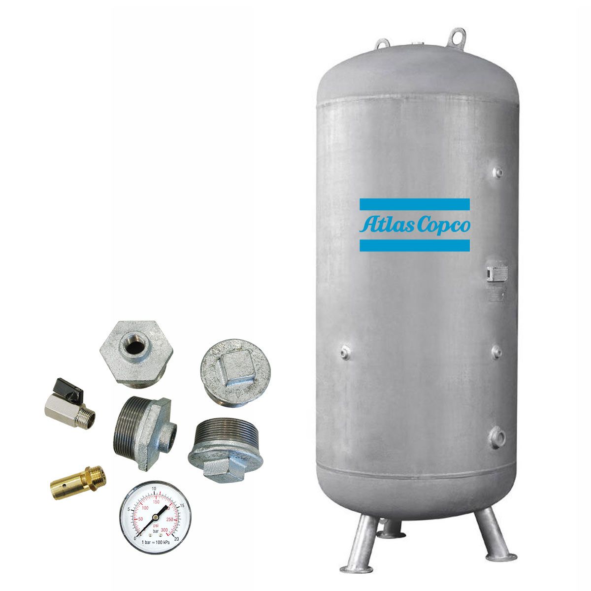 Druckluftbehälter 4,8 Liter – Stahl, Pulverbeschichtet, 10 Bar, 4x 1/2″ Anschlüsse, Temperatur -10°C Bis +60°C